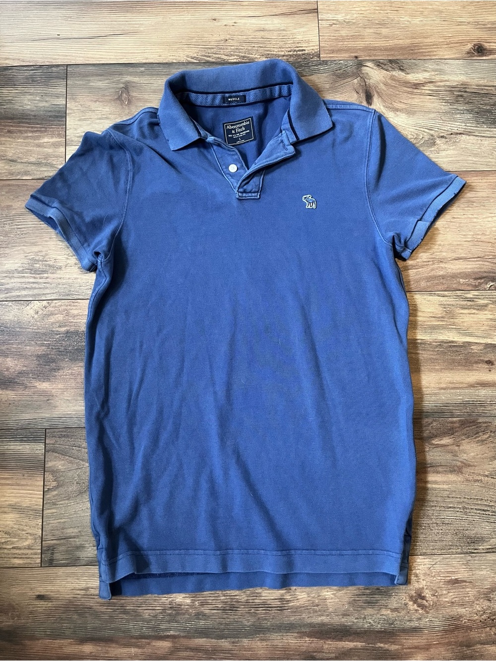 Abercrombie & Fitch Polo Shirt L Blue Preppy Muscle Moose Logo Y2K Retro